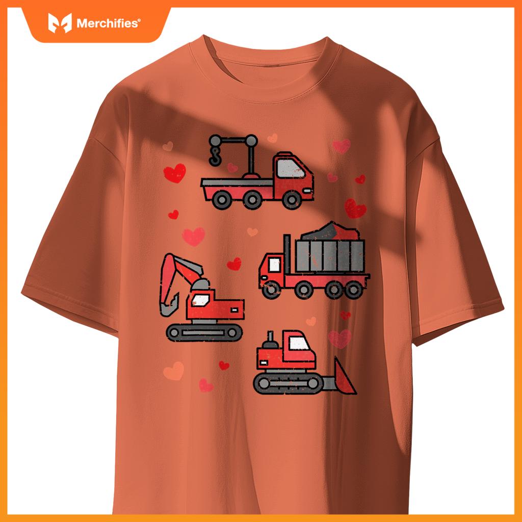 Kids Truck Excavator Klift Hearts Day Happy Valentines T-Shirt