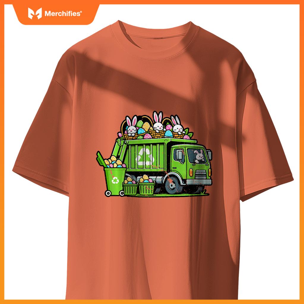 Kids Happy Easter Day Rabbit Lover Bunny Riding Garbage Truck T-Shirt