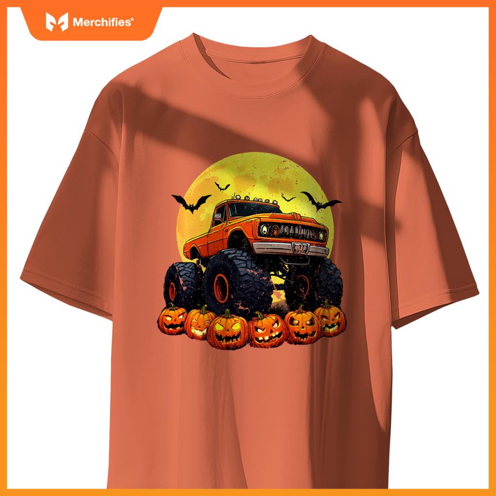 Monster Truck Ghost Pumpkin Toddler Costume Boys Halloween T-Shirt