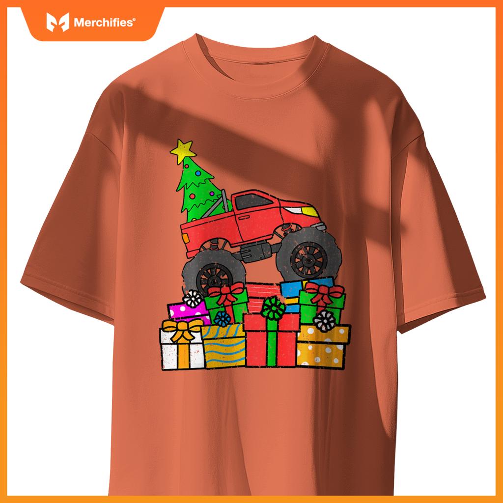 Kids Boys Monster Truck Christmas Toddler Kids T-Shirt
