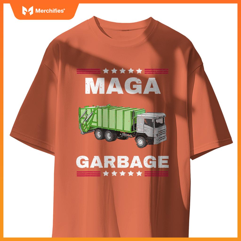 Funny Trump MAGA Garbage Truck American Flag T-Shirt