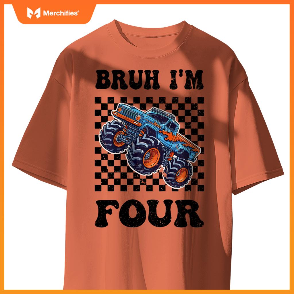 Kids 4 Years Old Boy Girl Bruh Im 4 Birthday Boys Monster Truck T-Shirt