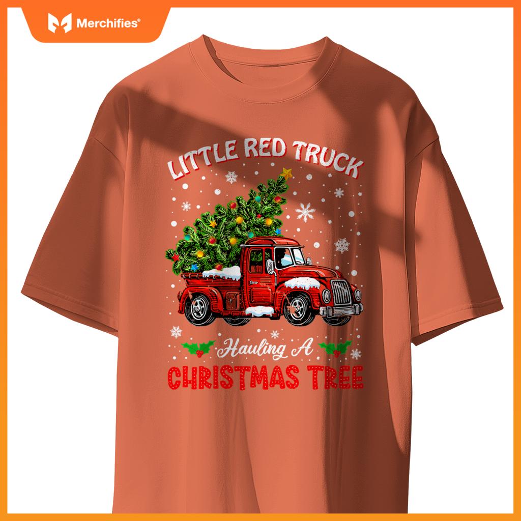 Little Red Truck Hauling A Christmas Tree T-Shirt