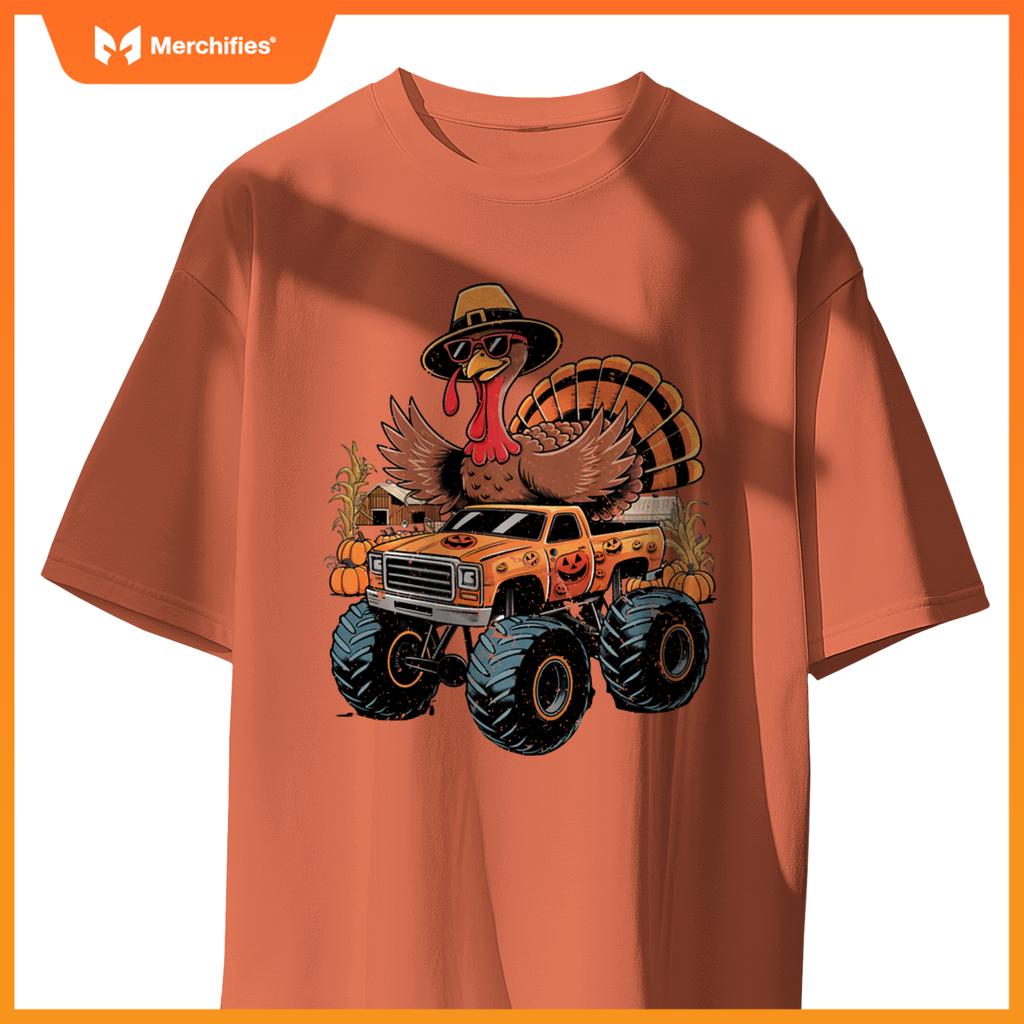 Funny Turkey Thanksgiving Truck Fall Turkey Kid Thanksgiving T-Shirt