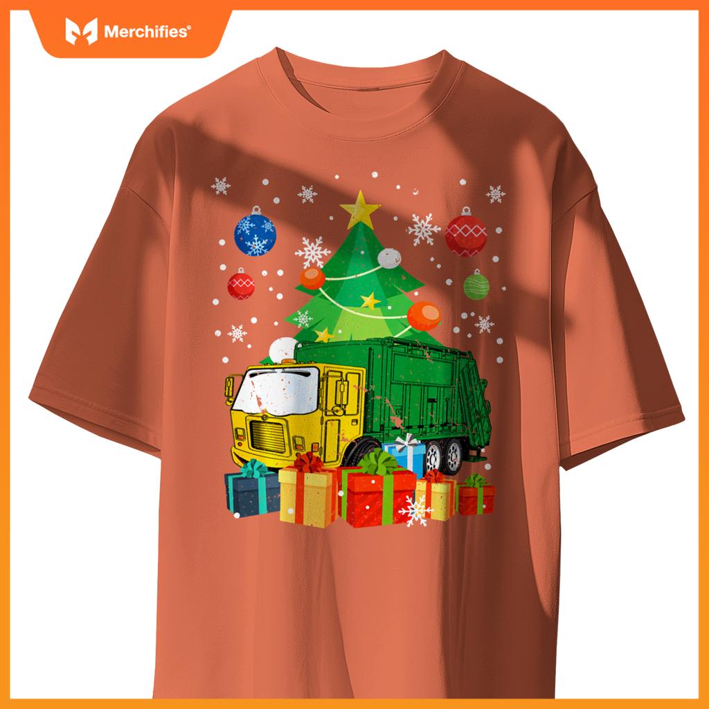 Garbage Truck Christmas Tree Lights Ornament Decor Xmas T-Shirt