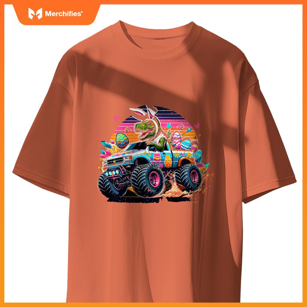 Kids Easter S Boys T Rex Dinosaur Rabbit Truck Toddler Boy T-Shirt