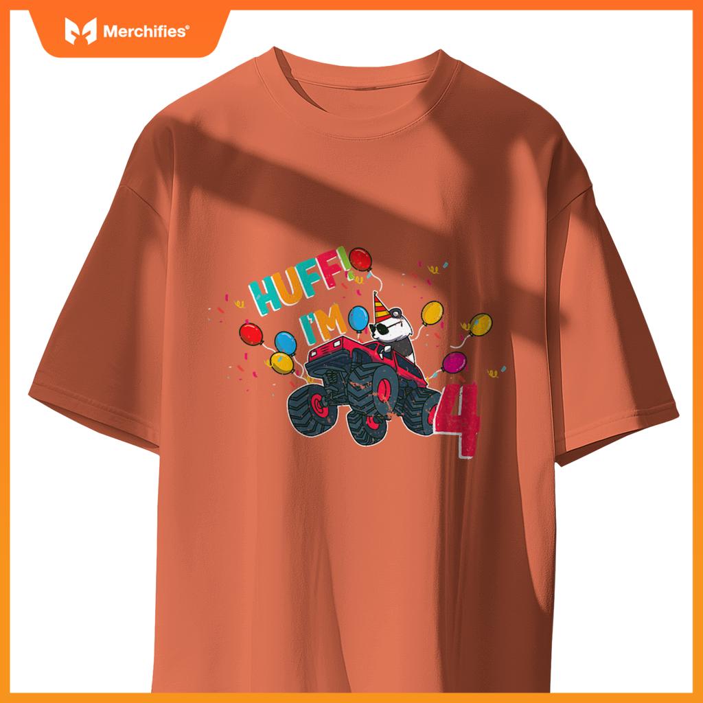 Huff Im 4 Monster Truck Driver Cute Panda Bear Animal Kids T-Shirt