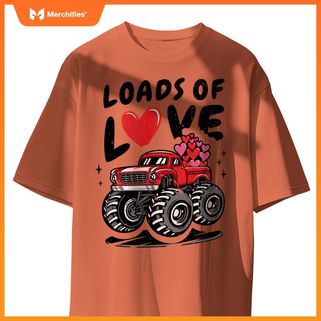 Loads Of Love Monster Truck Lovers Men Valentine's Day Heart T-Shirt
