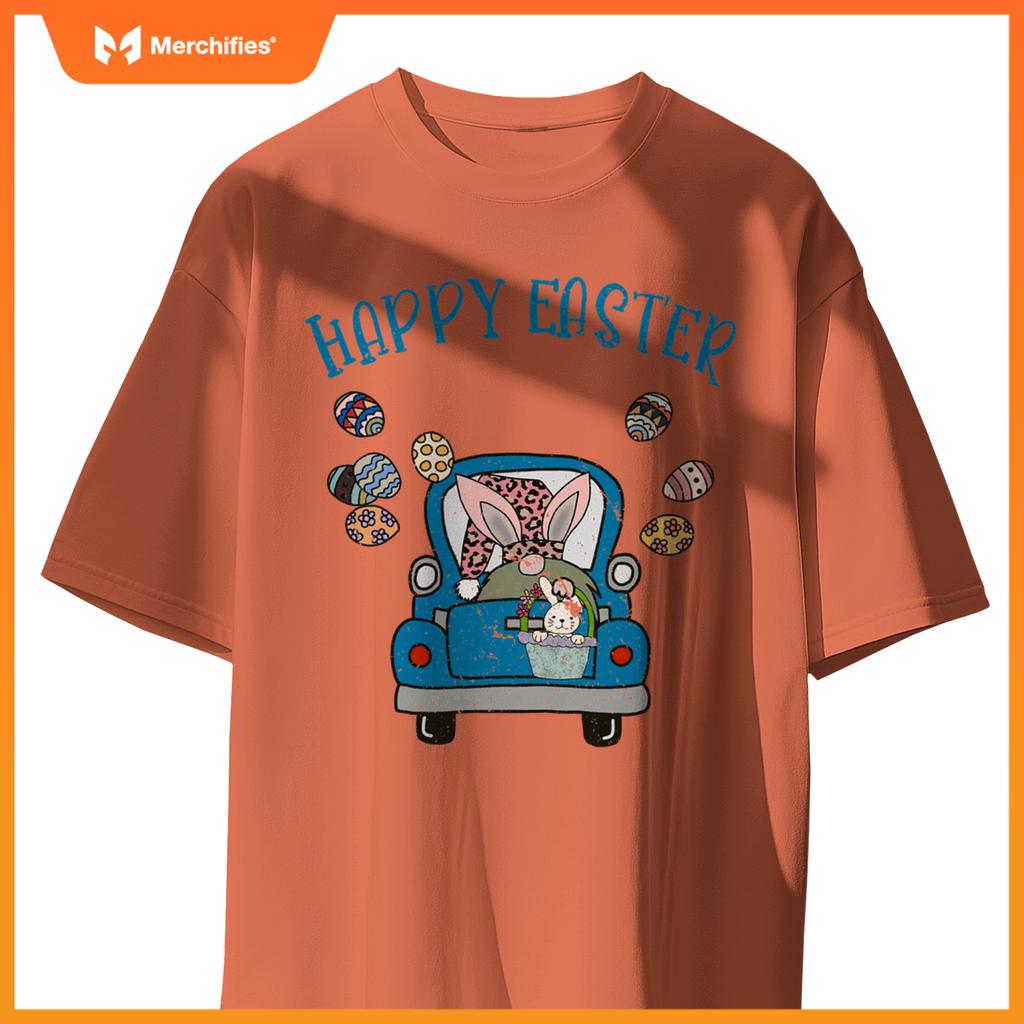 Happy Easter Gnome Bunny Rabbit In Truck Easter Egg Kids T-Shirt