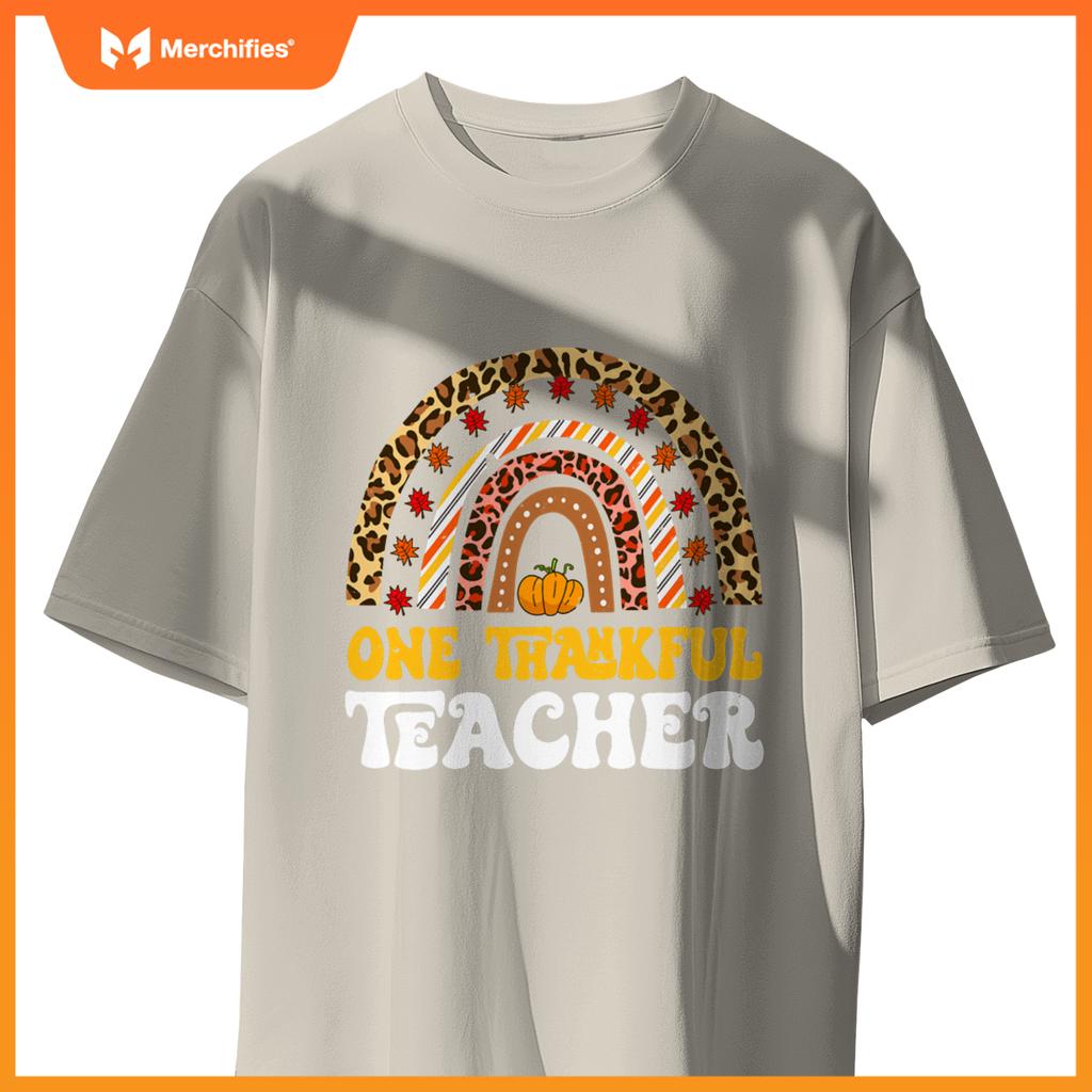 One Thankful Teacher Thanksgiving Rainbow Leopard Fall