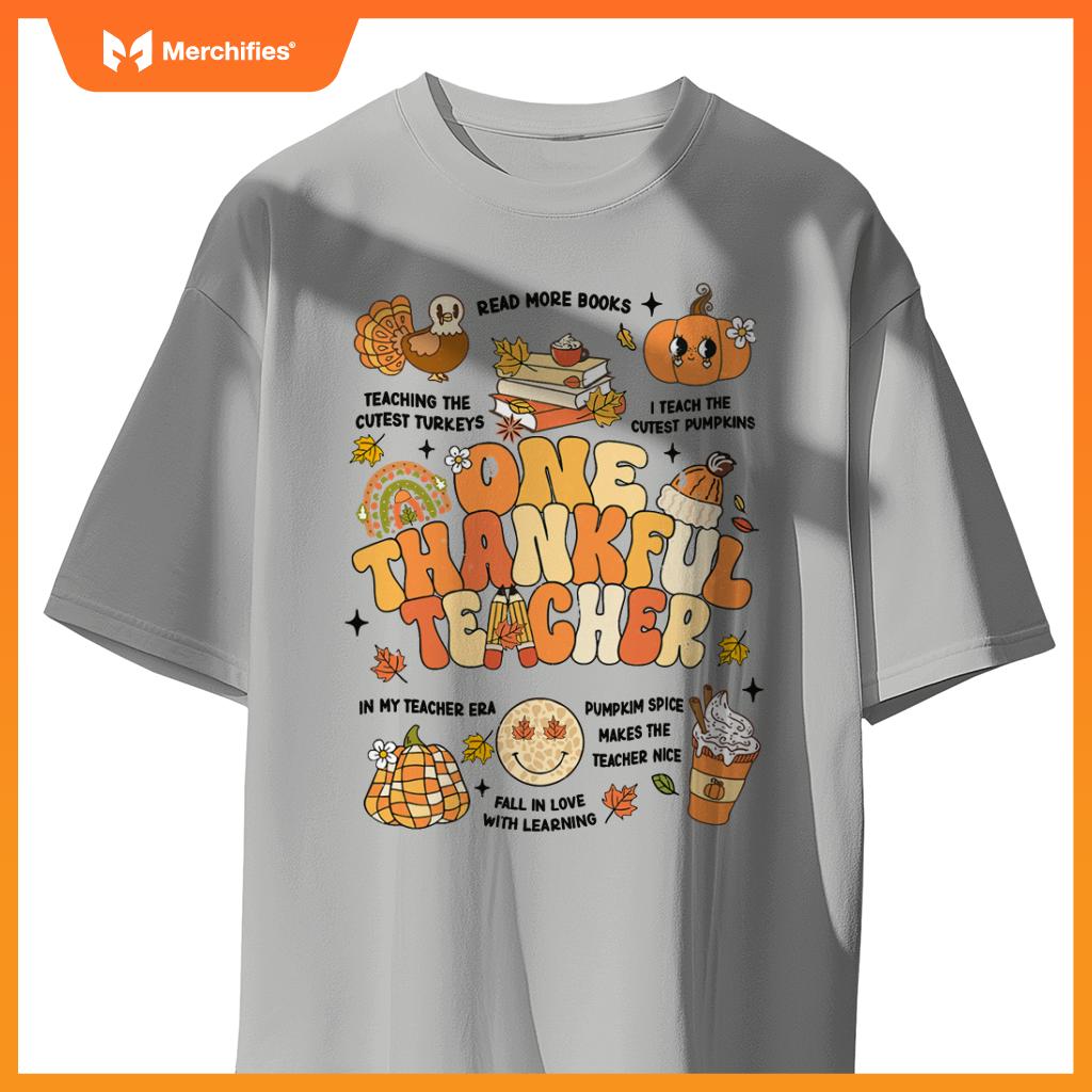 One Thankful Teacher Thanksgiving Retro Autumn Fall Teachers