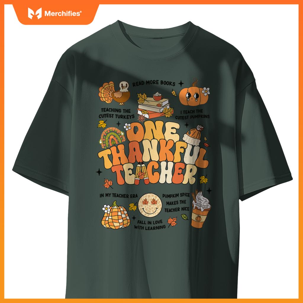 One Thankful Teacher Thanksgiving Retro Autumn Fall Teachers
