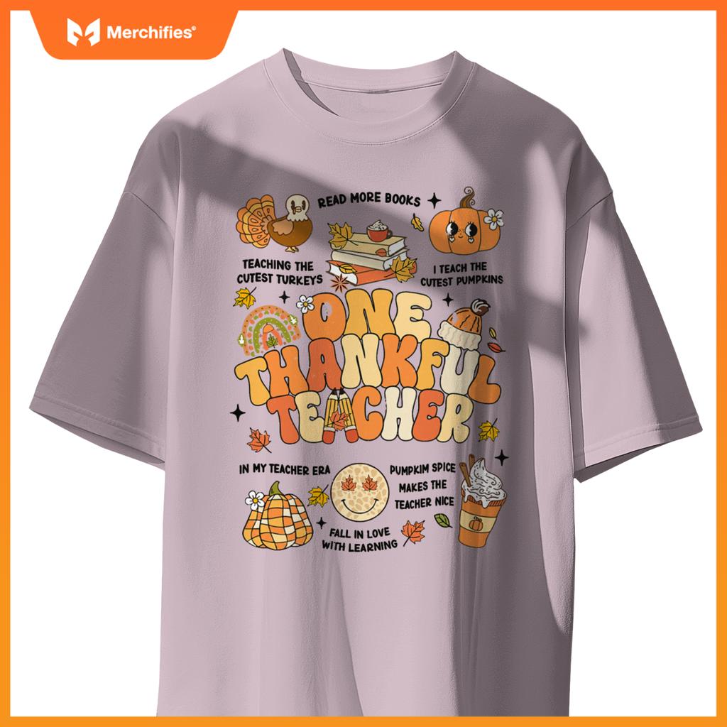 One Thankful Teacher Thanksgiving Retro Autumn Fall Teachers