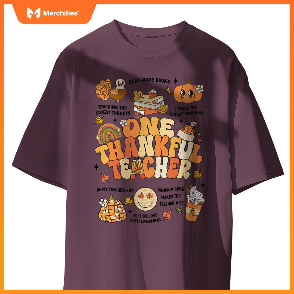 One Thankful Teacher Thanksgiving Retro Autumn Fall Teachers