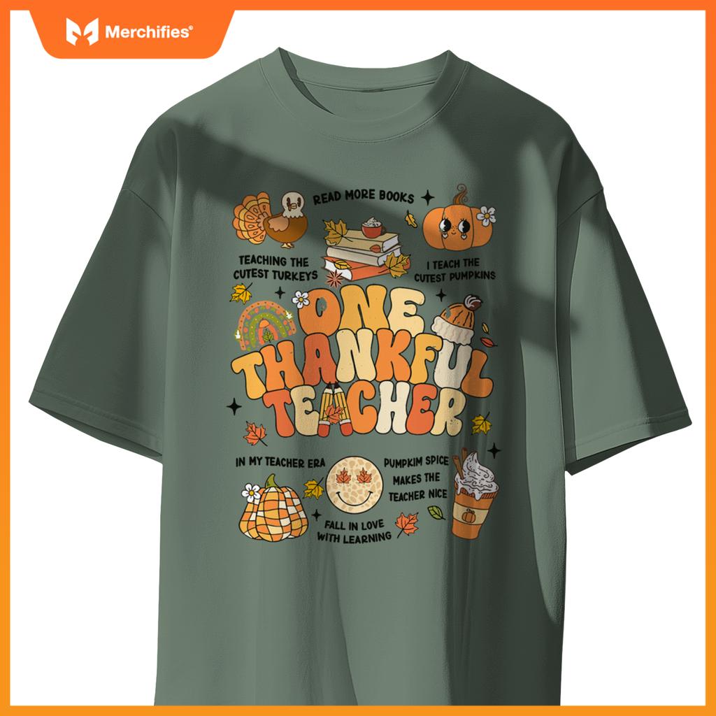 One Thankful Teacher Thanksgiving Retro Autumn Fall Teachers