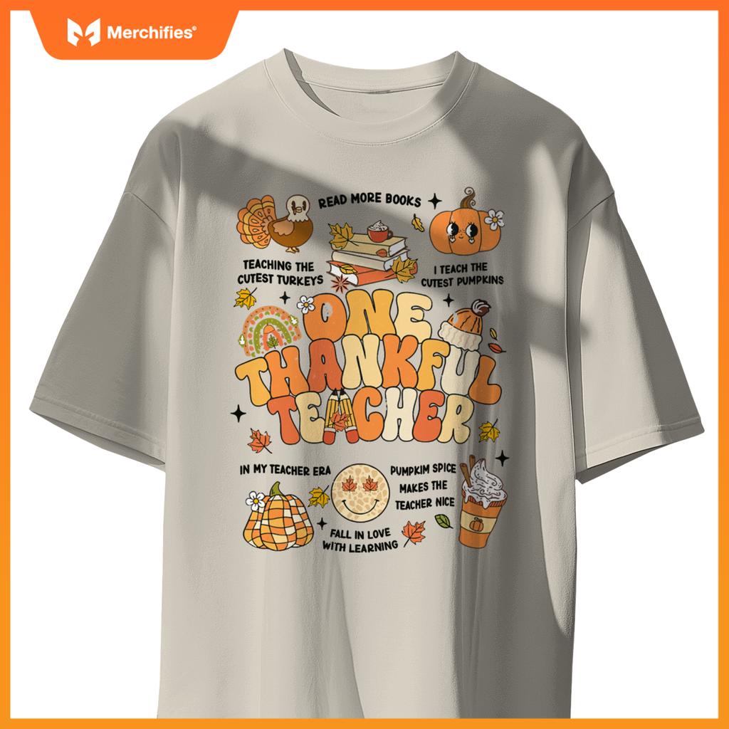 One Thankful Teacher Thanksgiving Retro Autumn Fall Teachers