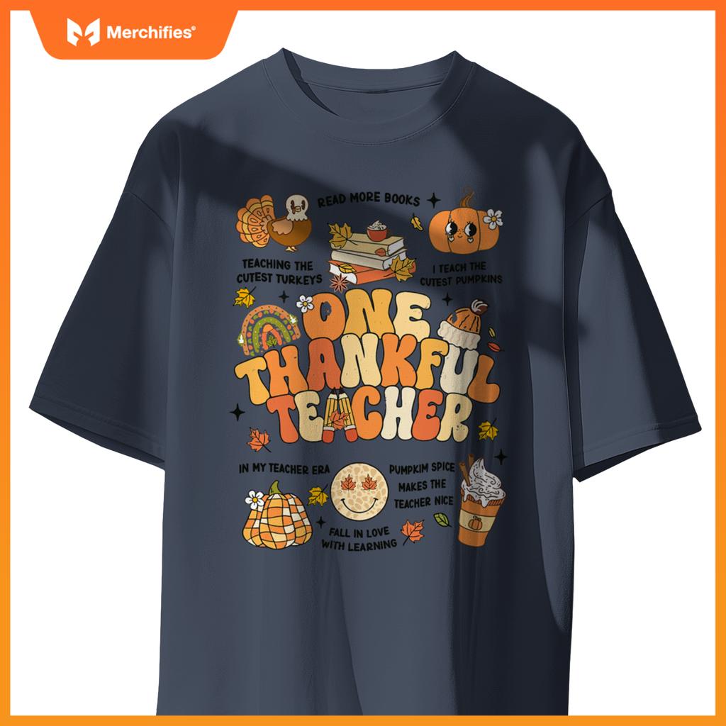 One Thankful Teacher Thanksgiving Retro Autumn Fall Teachers