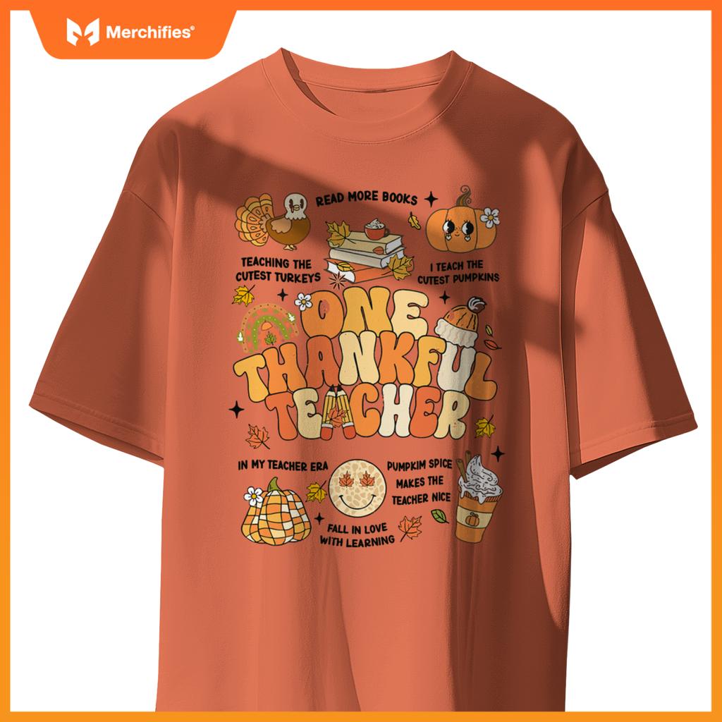 One Thankful Teacher Thanksgiving Retro Autumn Fall Teachers