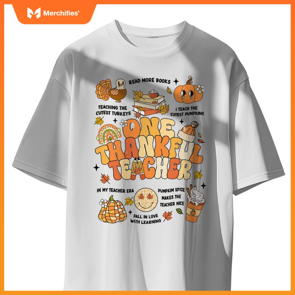 One Thankful Teacher Thanksgiving Retro Autumn Fall Teachers