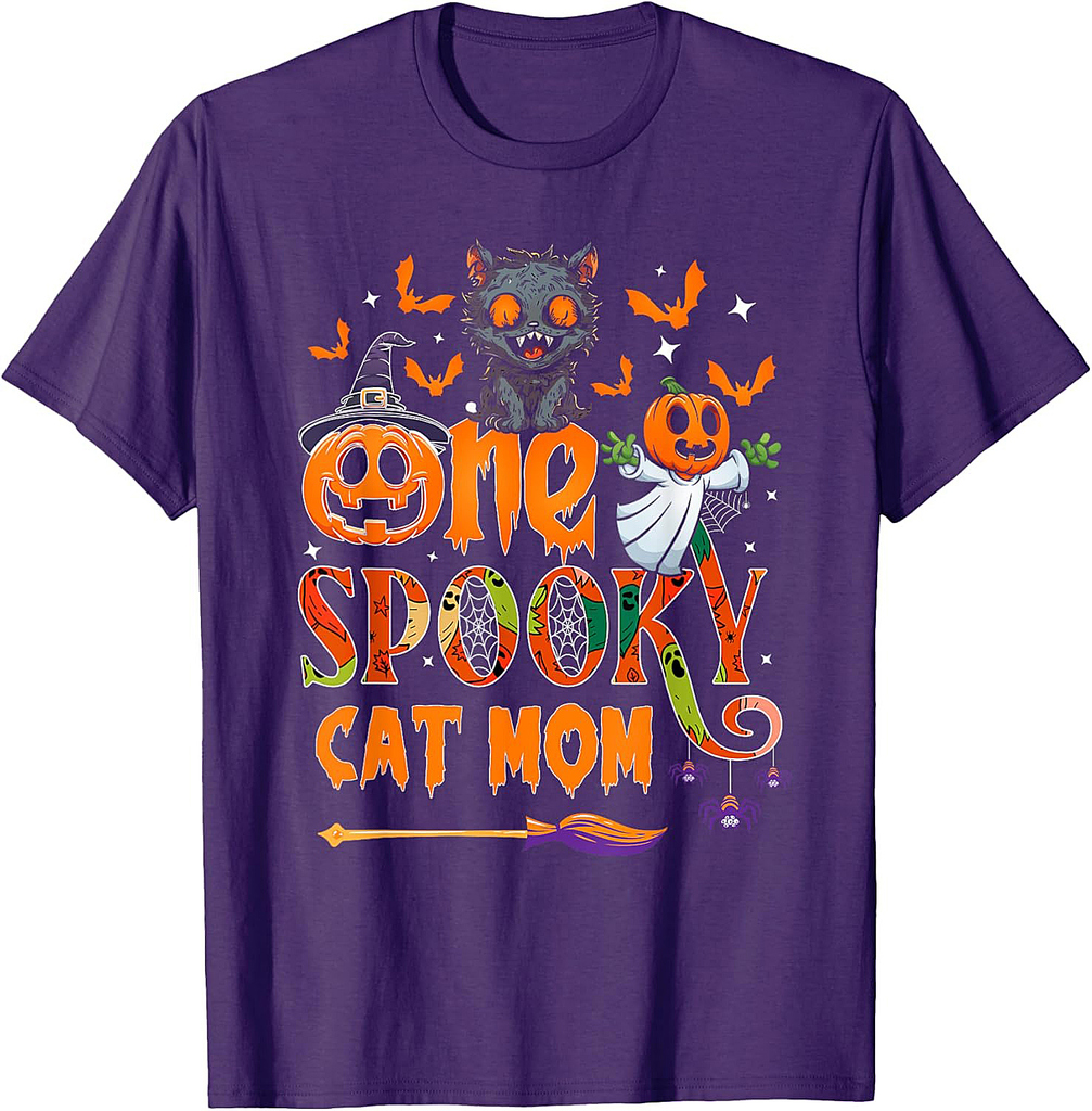 One spooky Cat Mom funny Halloween Cat Mom Black cat ghost T-Shirt for Men Women Kids