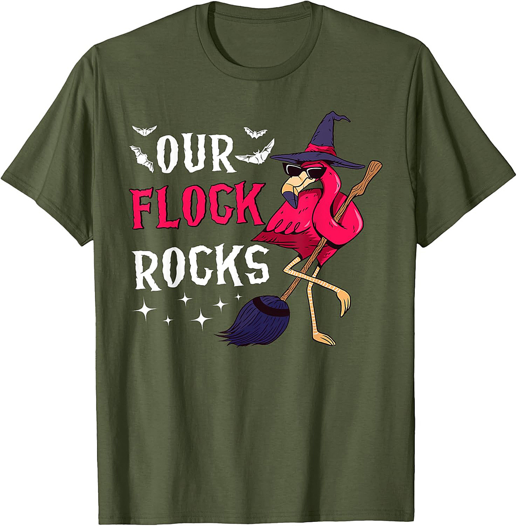 Our Flock Rocks Flamingo Halloween Funny Family Matching T-Shirt