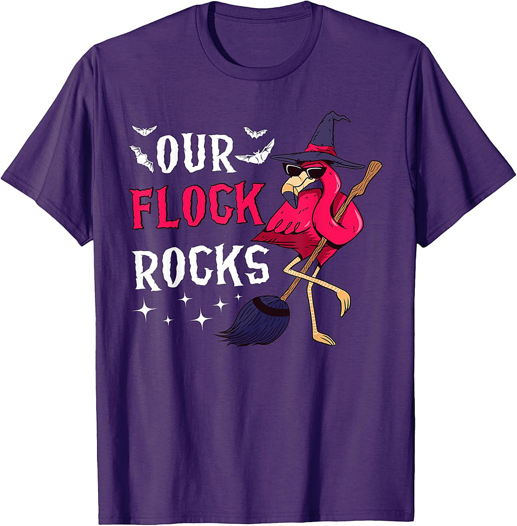 Our Flock Rocks Flamingo Halloween Funny Family Matching T-Shirt