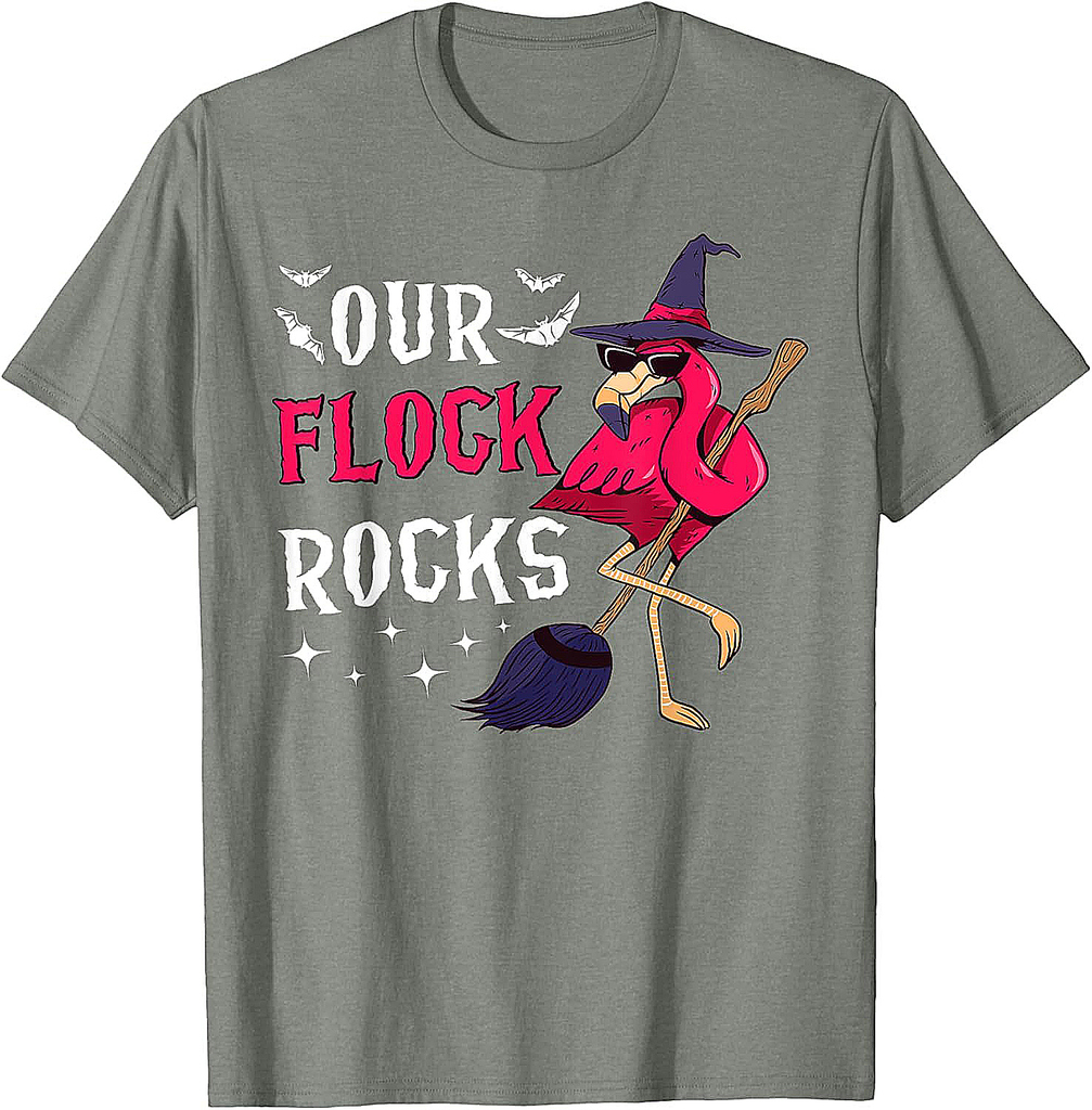 Our Flock Rocks Flamingo Halloween Funny Family Matching T-Shirt