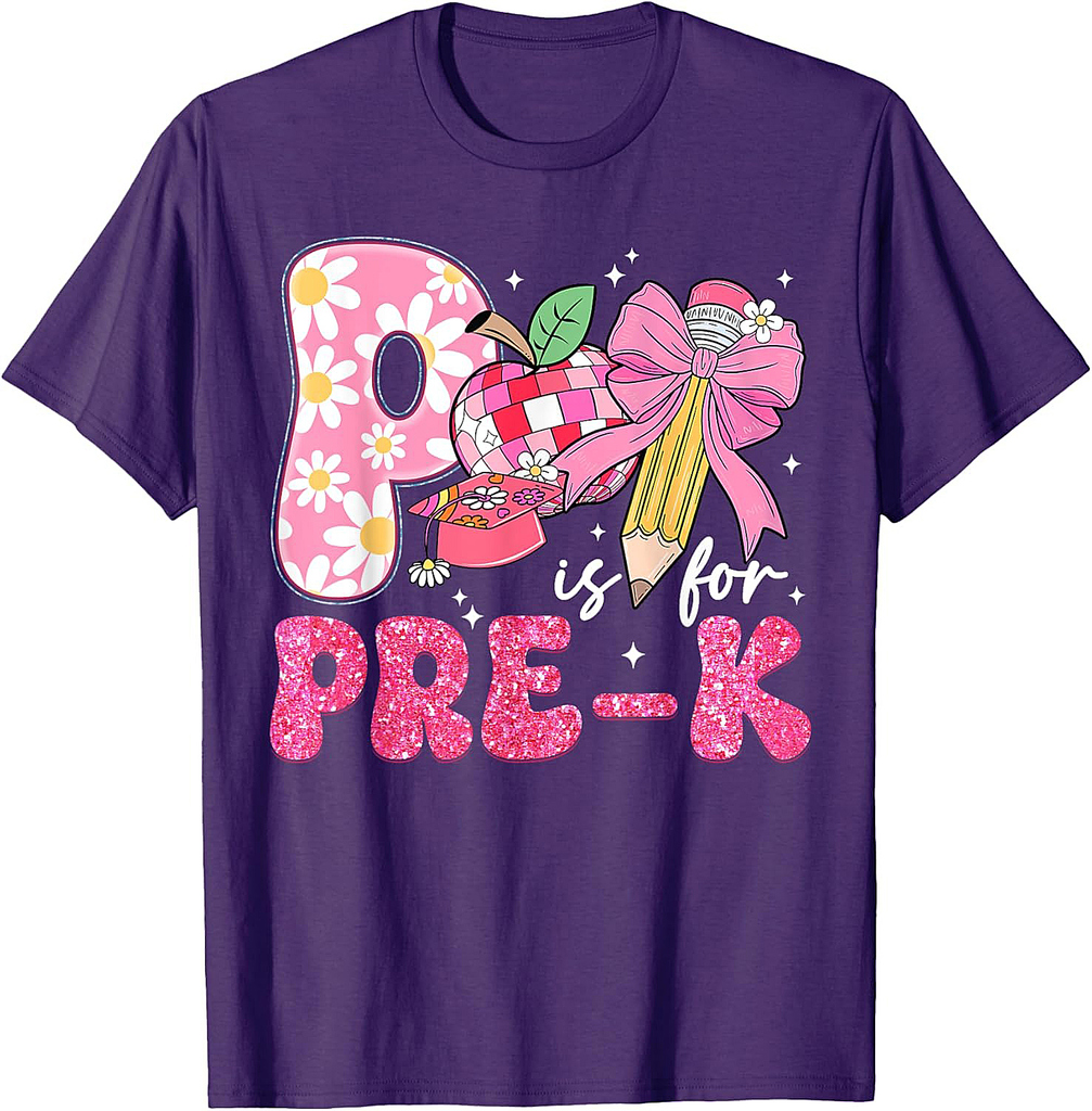 P Is For Preschool Coquette Bow Disco Back To School T-Shirt
