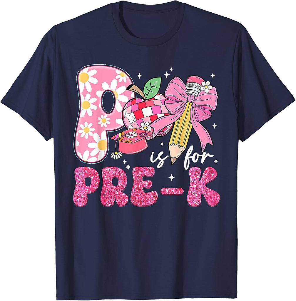 P Is For Preschool Coquette Bow Disco Back To School T-Shirt