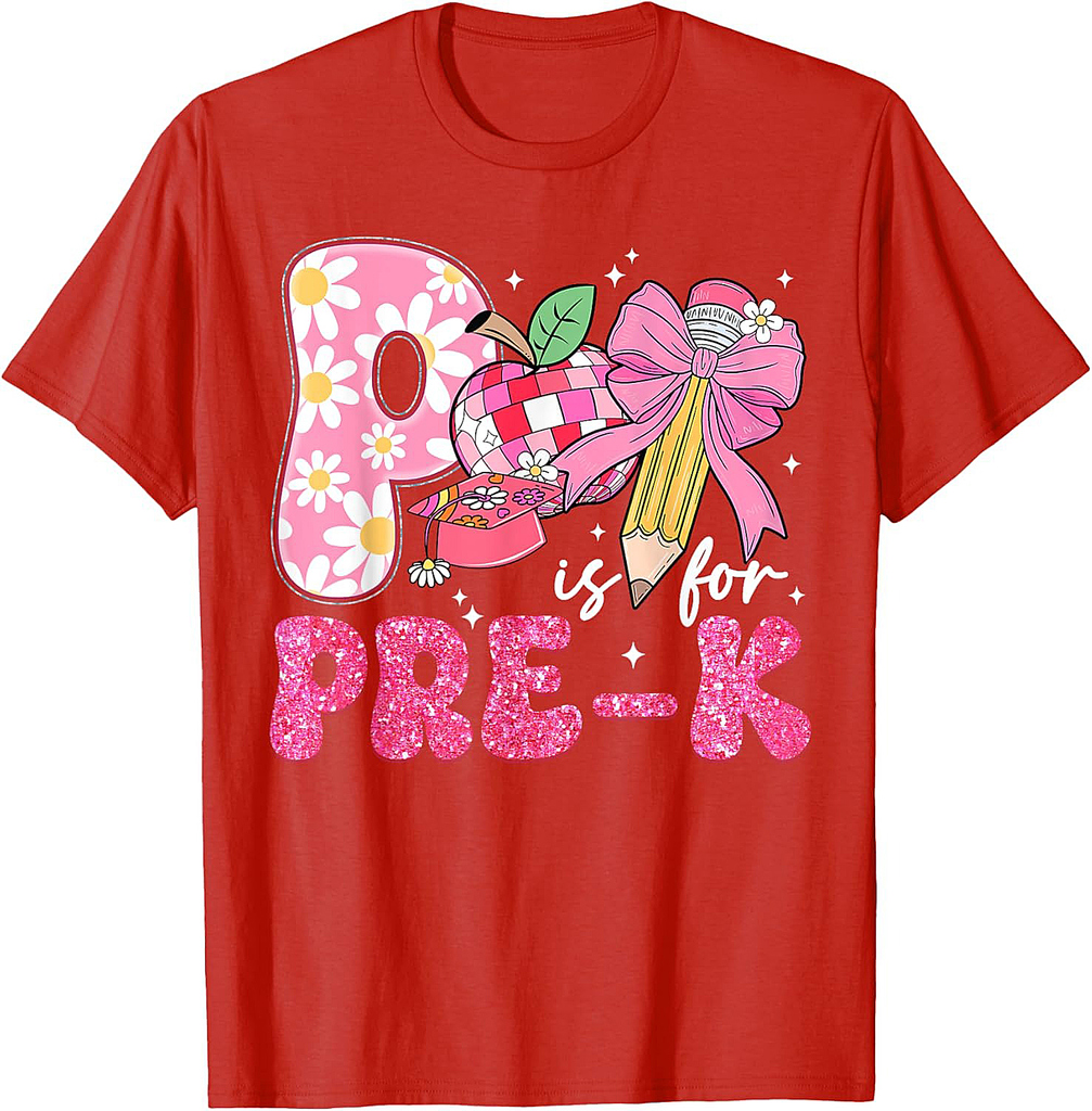 P Is For Preschool Coquette Bow Disco Back To School T-Shirt