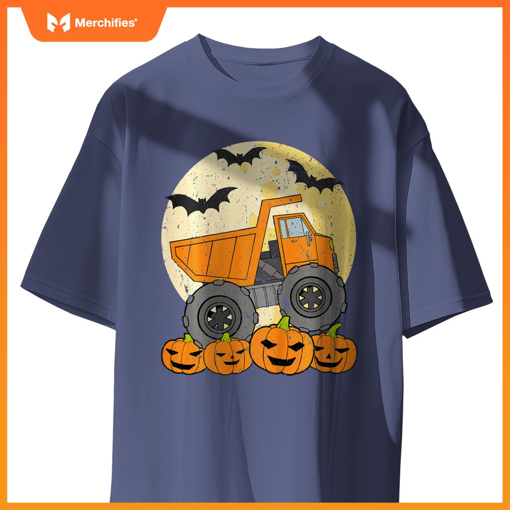 Kids Construction Monster Truck Halloween Pumpkins Toddler Boys T-Shirt