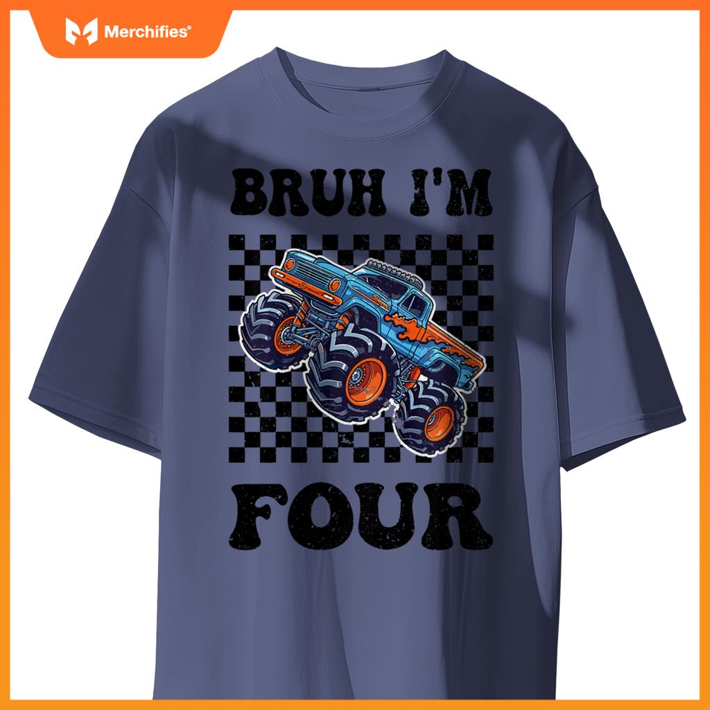 Kids 4 Years Old Boy Girl Bruh Im 4 Birthday Boys Monster Truck T-Shirt