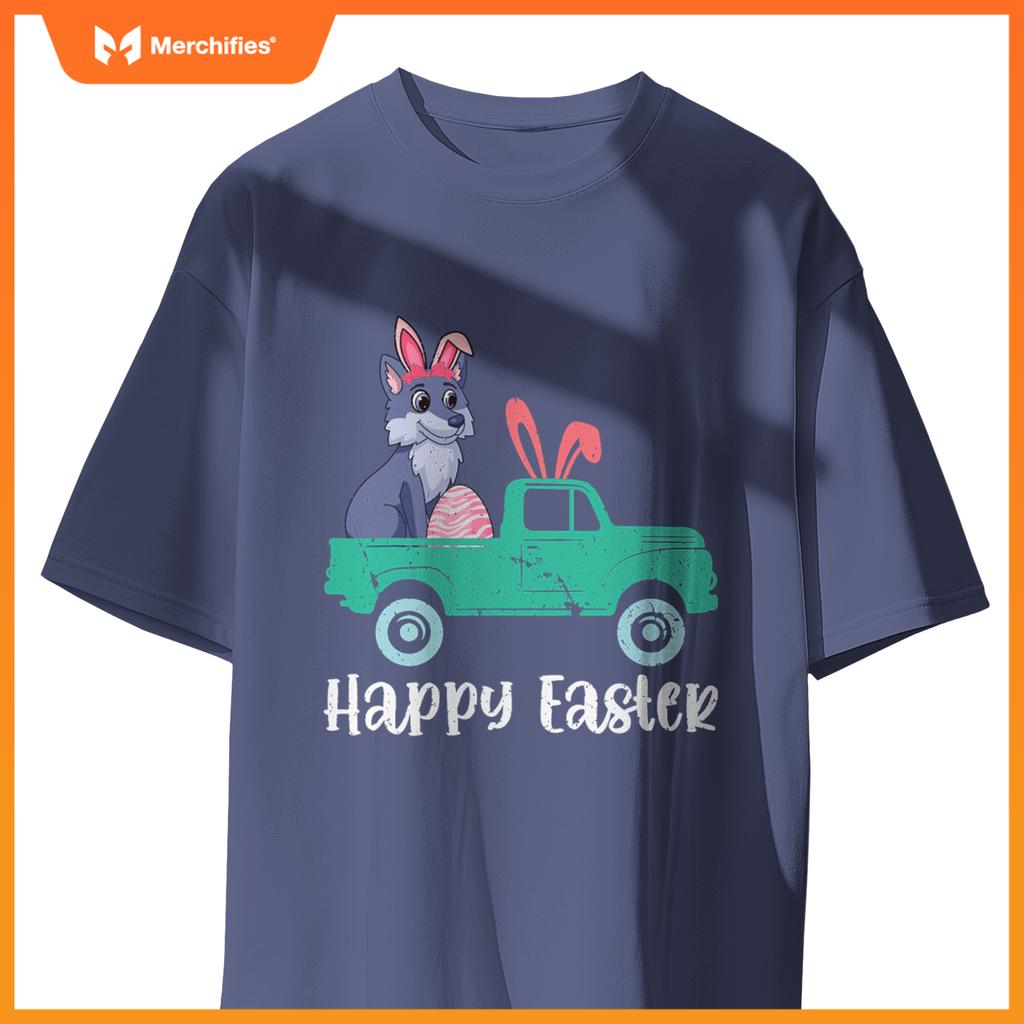 Happy Easter Wolf Bunny Riding Truck Boys Toddler T-Shirt