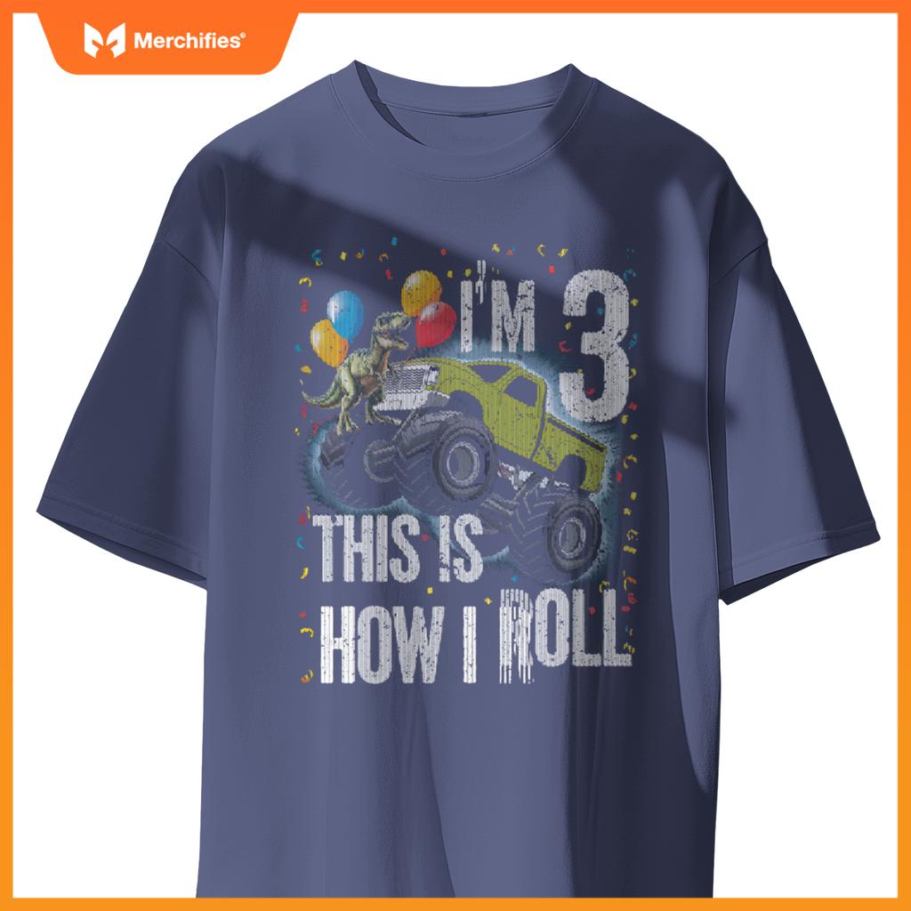 Monster Truck 3 Year Old Toddler 3rd Birthday Party Dinosaur T-Shirt