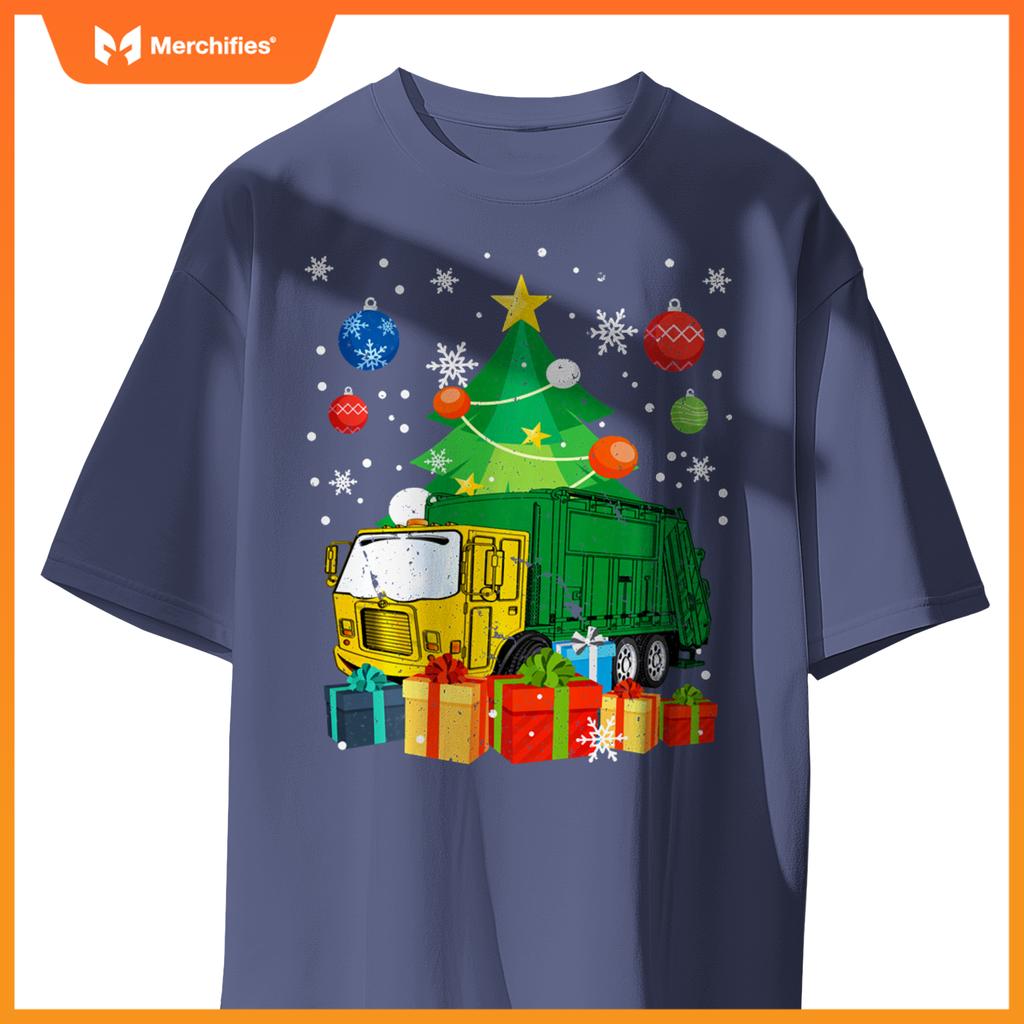 Garbage Truck Christmas Tree Lights Ornament Decor Xmas T-Shirt