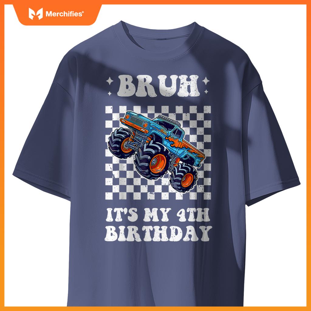 Kid 4 Years Old Bruh It's My 4th Birthday Boys Monster Truck T-Shirt