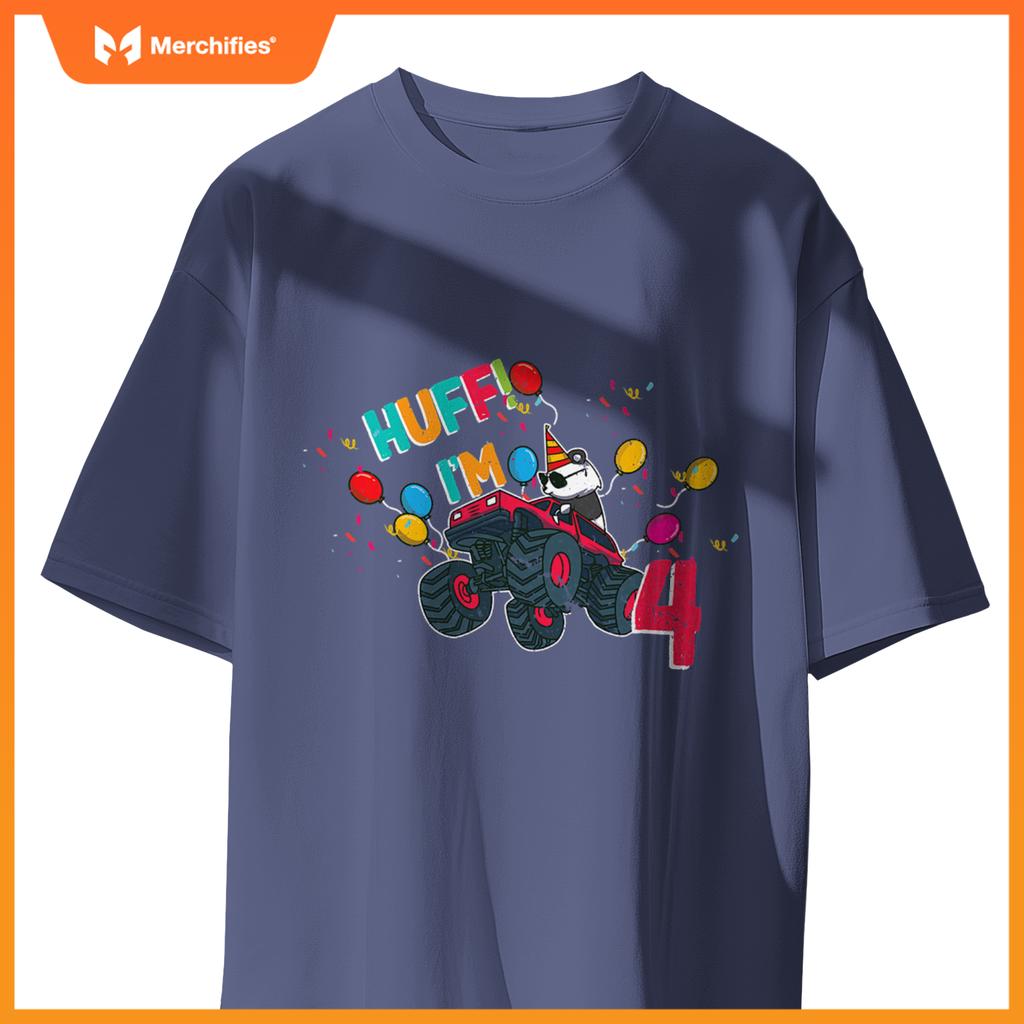 Huff Im 4 Monster Truck Driver Cute Panda Bear Animal Kids T-Shirt