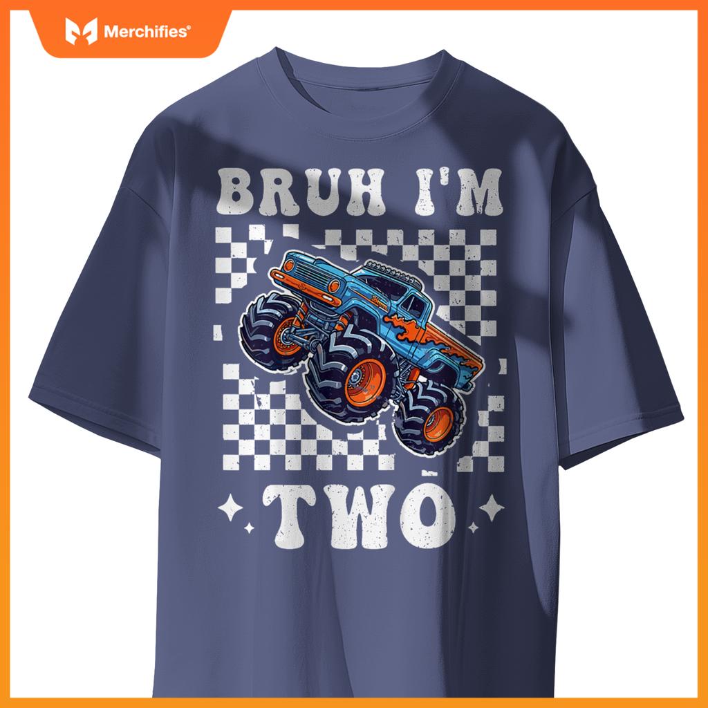 Kids 2 Years Old Boy Girl Bruh Im 2 Birthday Boys Monster Truck T-Shirt