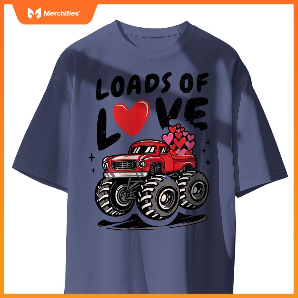 Loads Of Love Monster Truck Lovers Men Valentine's Day Heart T-Shirt