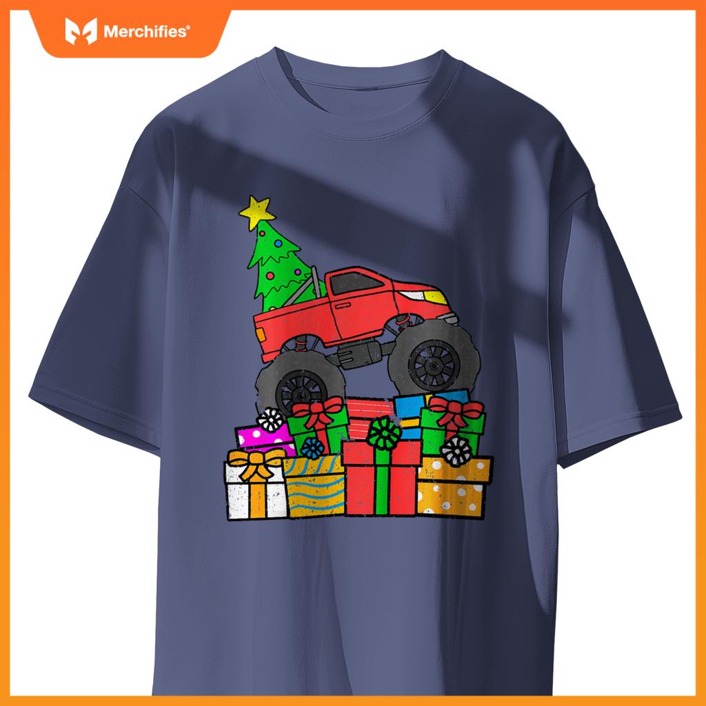 Kids Boys Monster Truck Christmas Toddler Kids T-Shirt
