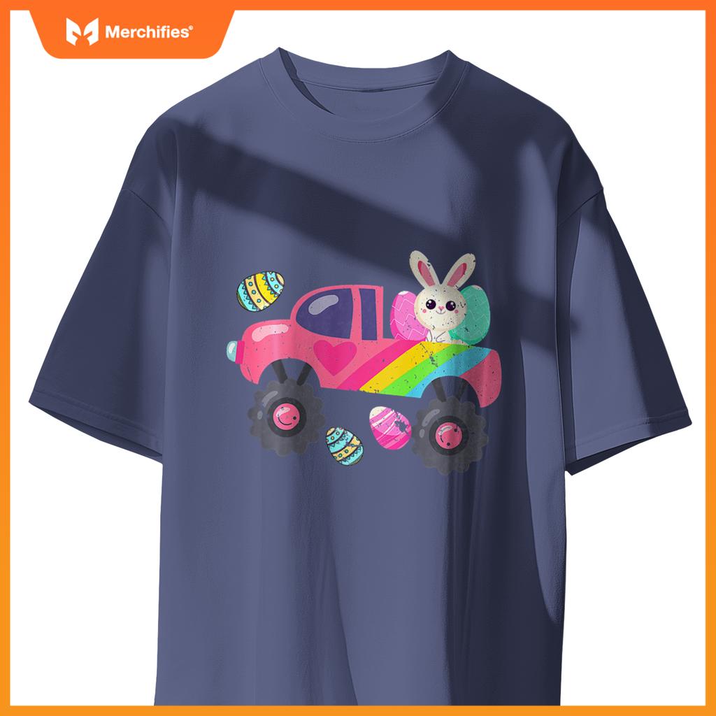Kids Cute Bunny Rabbit Happy Easter Monster Truck Kids Egg Hunt T-Shirt
