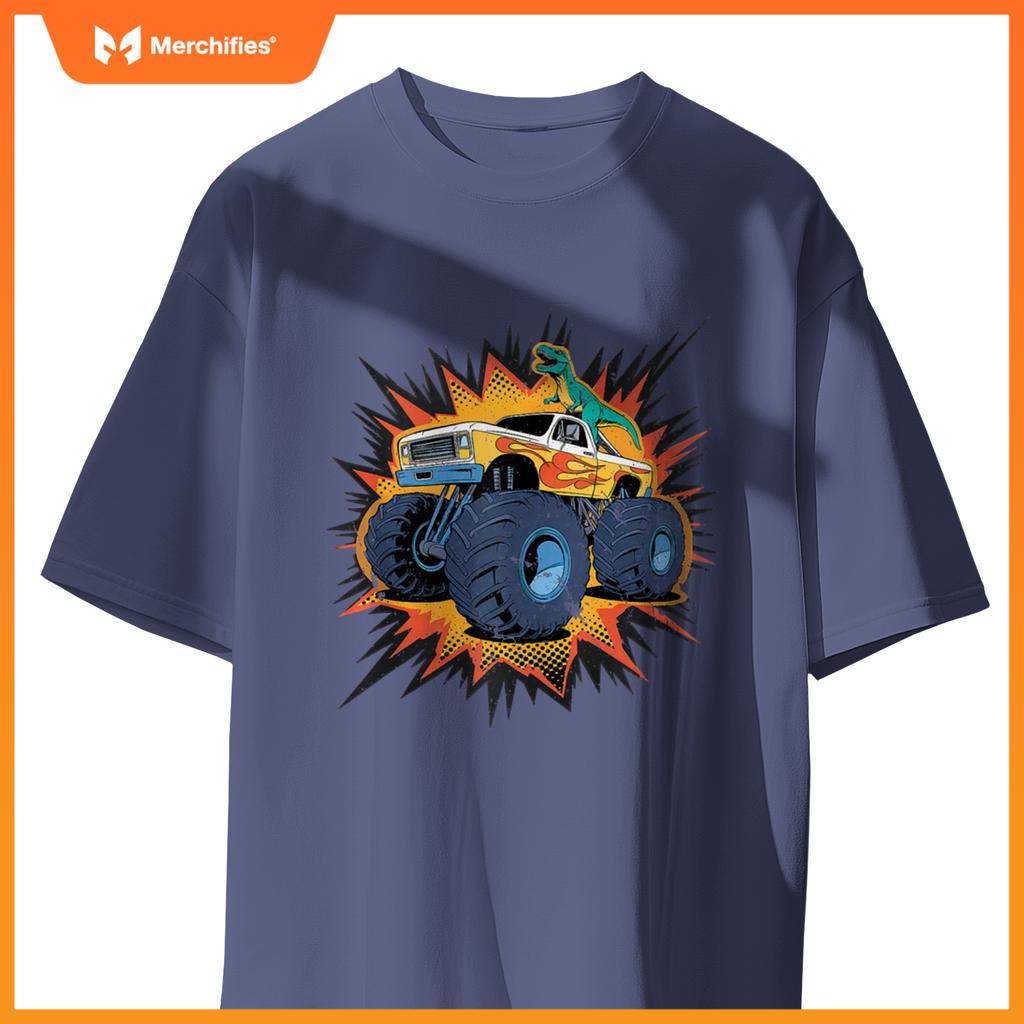 Monster Truck Boy Family Birthday Party Dino Dinosaur Trucks T-Shirt