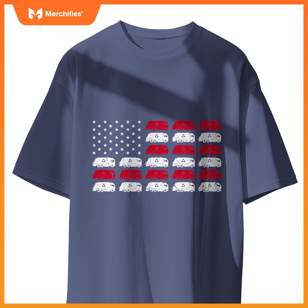 Garbage Truck USA American Flag Patriotic Men Women Boys T-Shirt