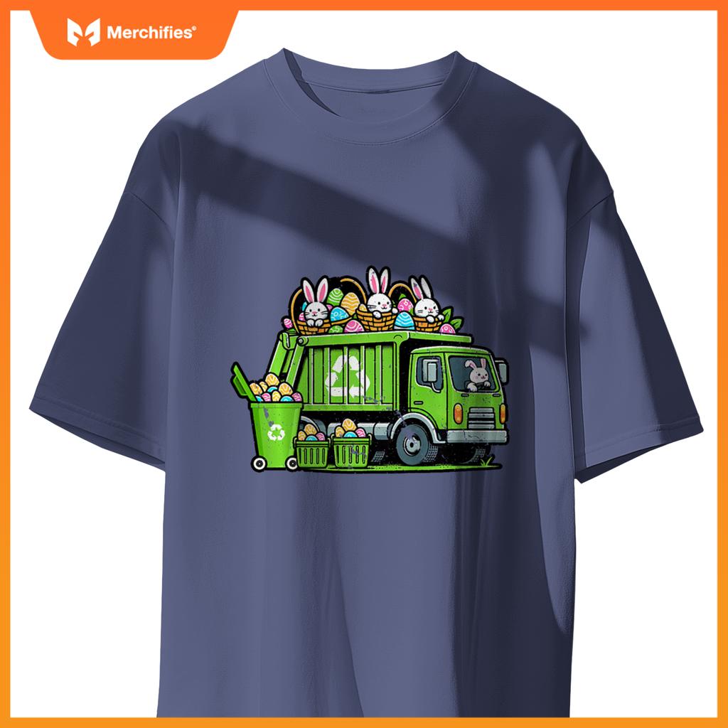 Kids Happy Easter Day Rabbit Lover Bunny Riding Garbage Truck T-Shirt