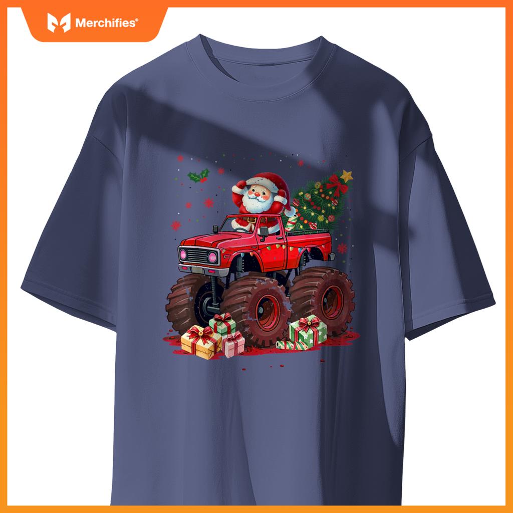 Kids Santa Monster Truck Christmas Tree Xmas Squad T-Shirt