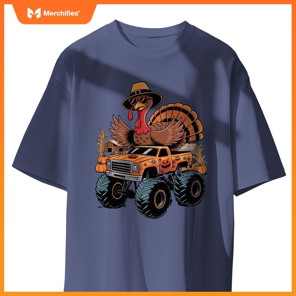 Funny Turkey Thanksgiving Truck Fall Turkey Kid Thanksgiving T-Shirt