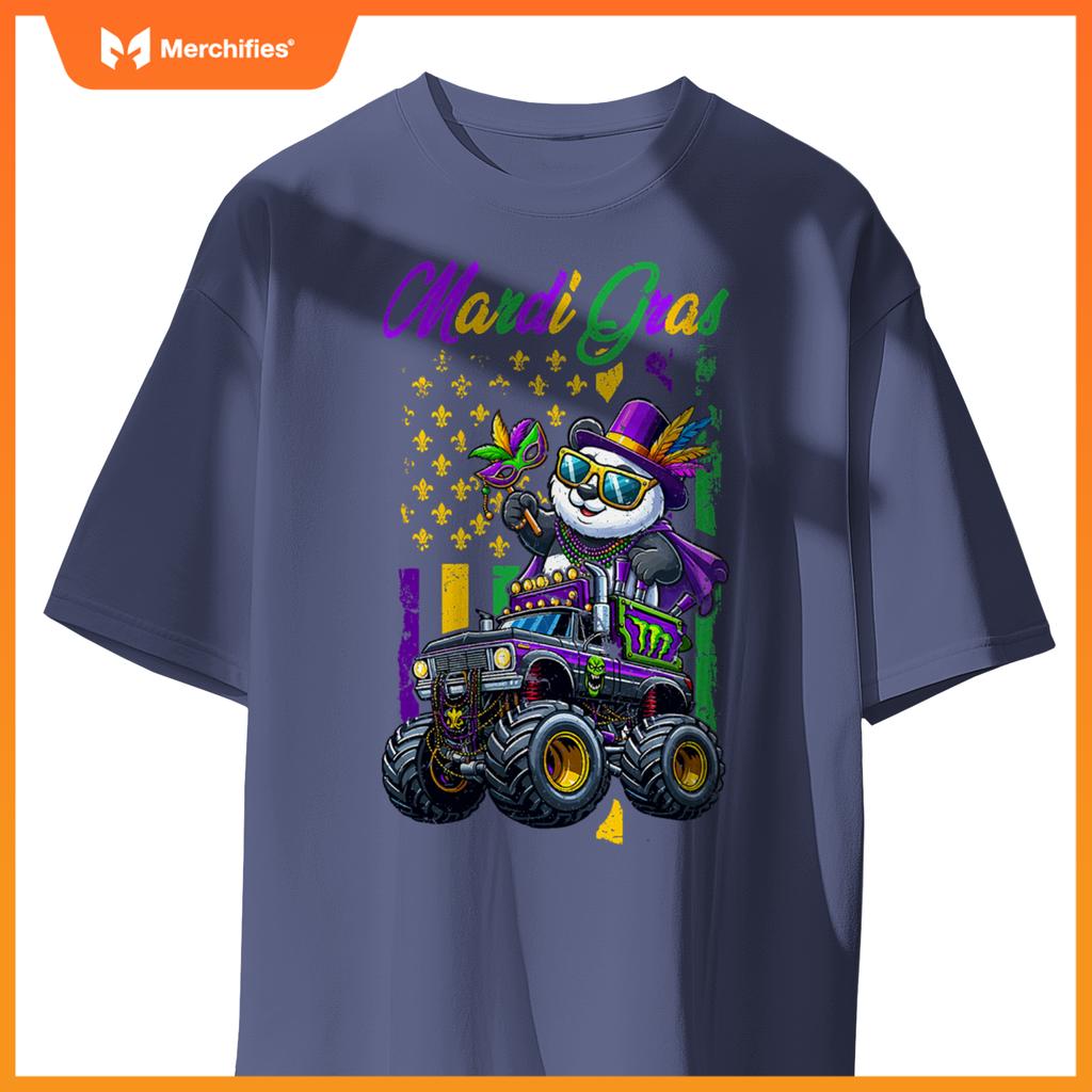 Mardi Gras Panda Sunglasses On Monster Truck Beads Masked T-Shirt