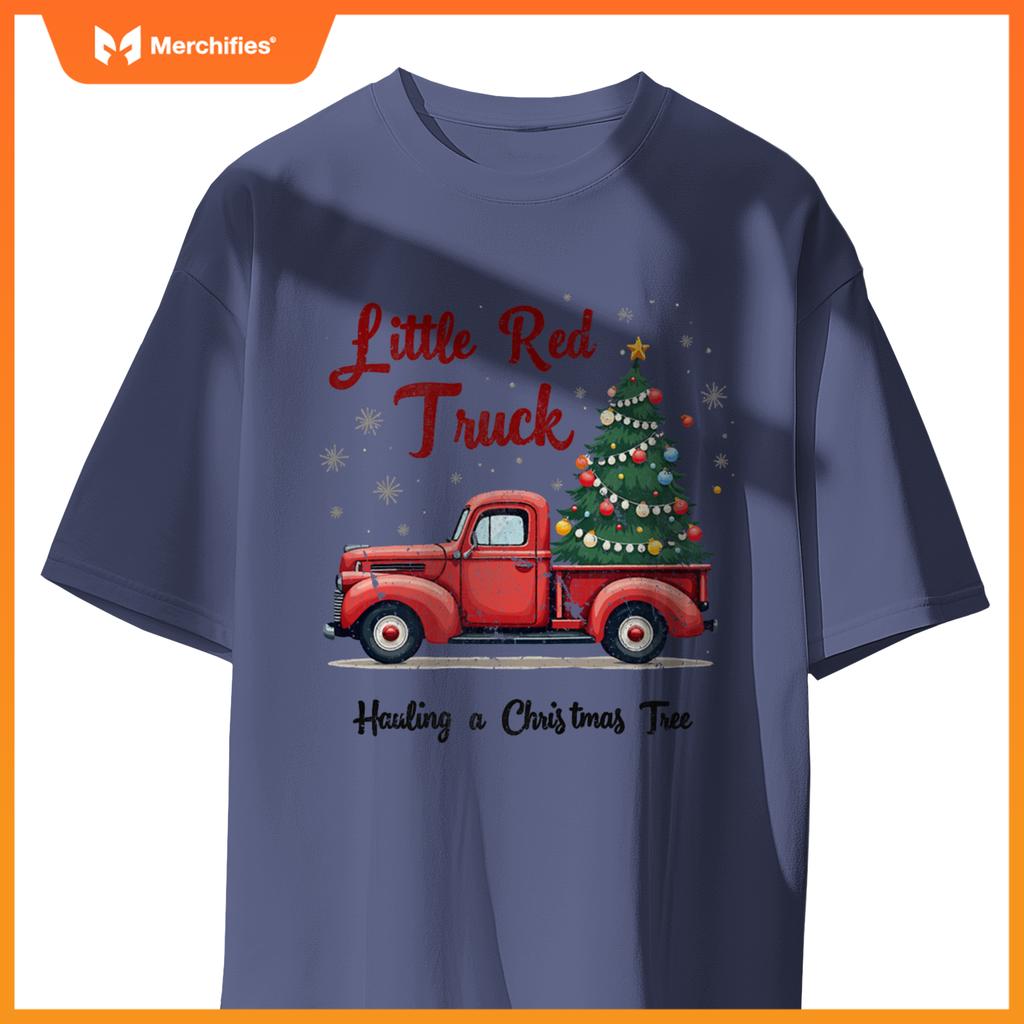 Little Red Truck Hauling A Christmas Tree Family Matching T-Shirt