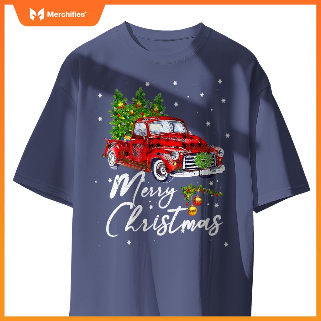 Merry Christmas Wagon Red Truck Pajama Family Party T-Shirt