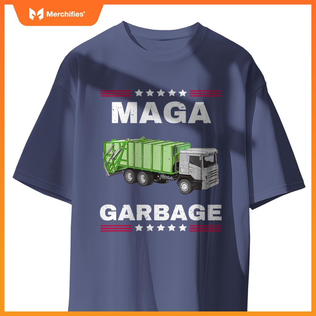 Funny Trump MAGA Garbage Truck American Flag T-Shirt
